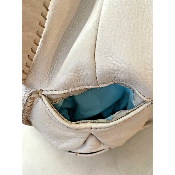 Vintage Sigrid Olsen Leather Hobo Bucket Bag Drawstring Cottagecore Y2K Beige - Picture 11 of 16